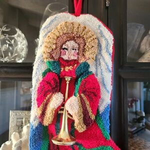 Vtg set of 4 Jarn Angel Tapestry with Trumpet Christmas Stockings 3 D